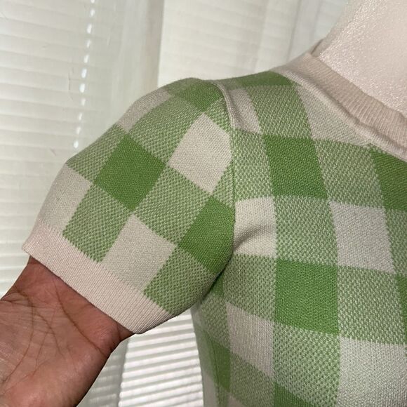 Princess Polly 2 Crewneck Cropped Short Sleeve Casual Check White Green Sweater - Picture 6 of 11